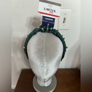 Limited Too girls green plaid headband with silver beads new thick headband